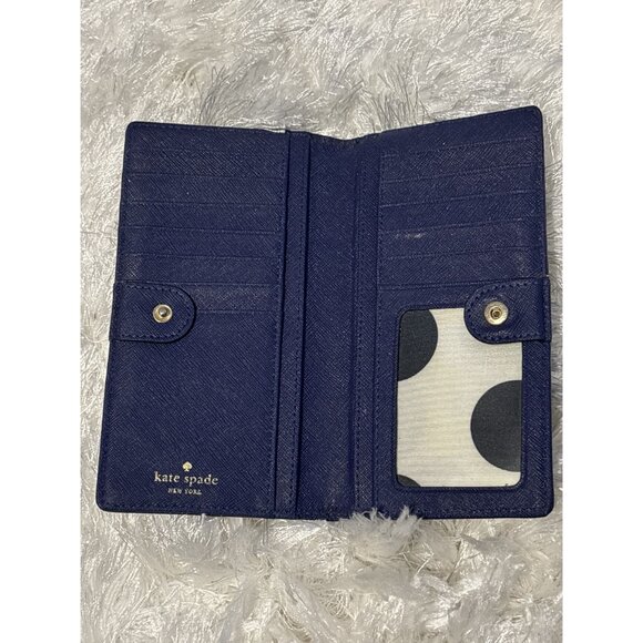 Kate Spade Leather Blue Color Block Bifold Wallet Minimalist - Picture 3 of 5